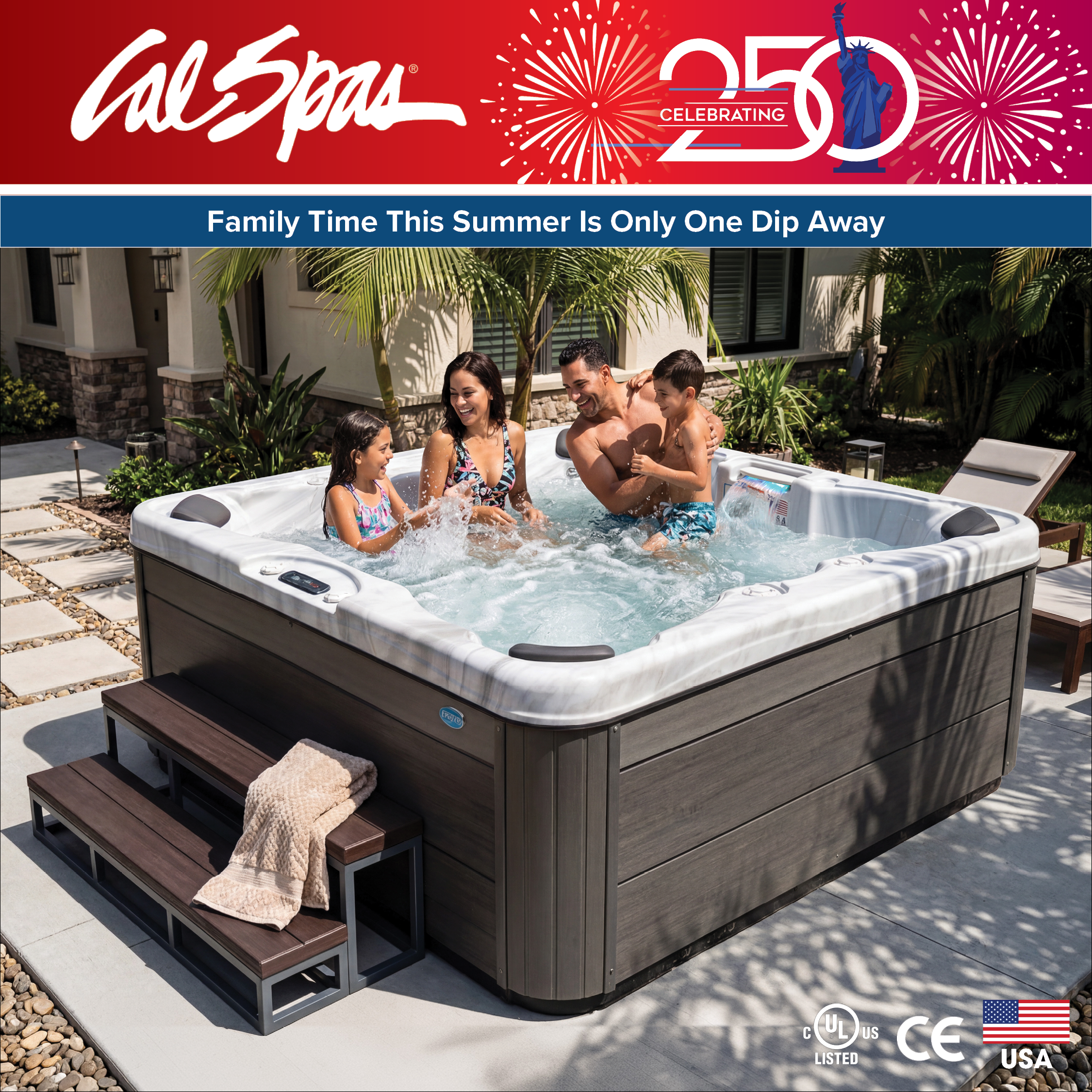 Calspas hot tub being used in a family setting - Elk Grove